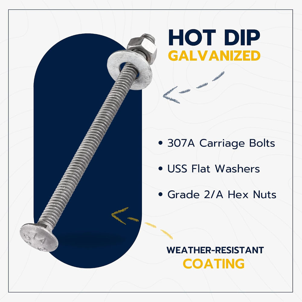 1/4" x 4" (100 Pack) Galvanized Carriage Bolt Kit Grade 307A Includ...
