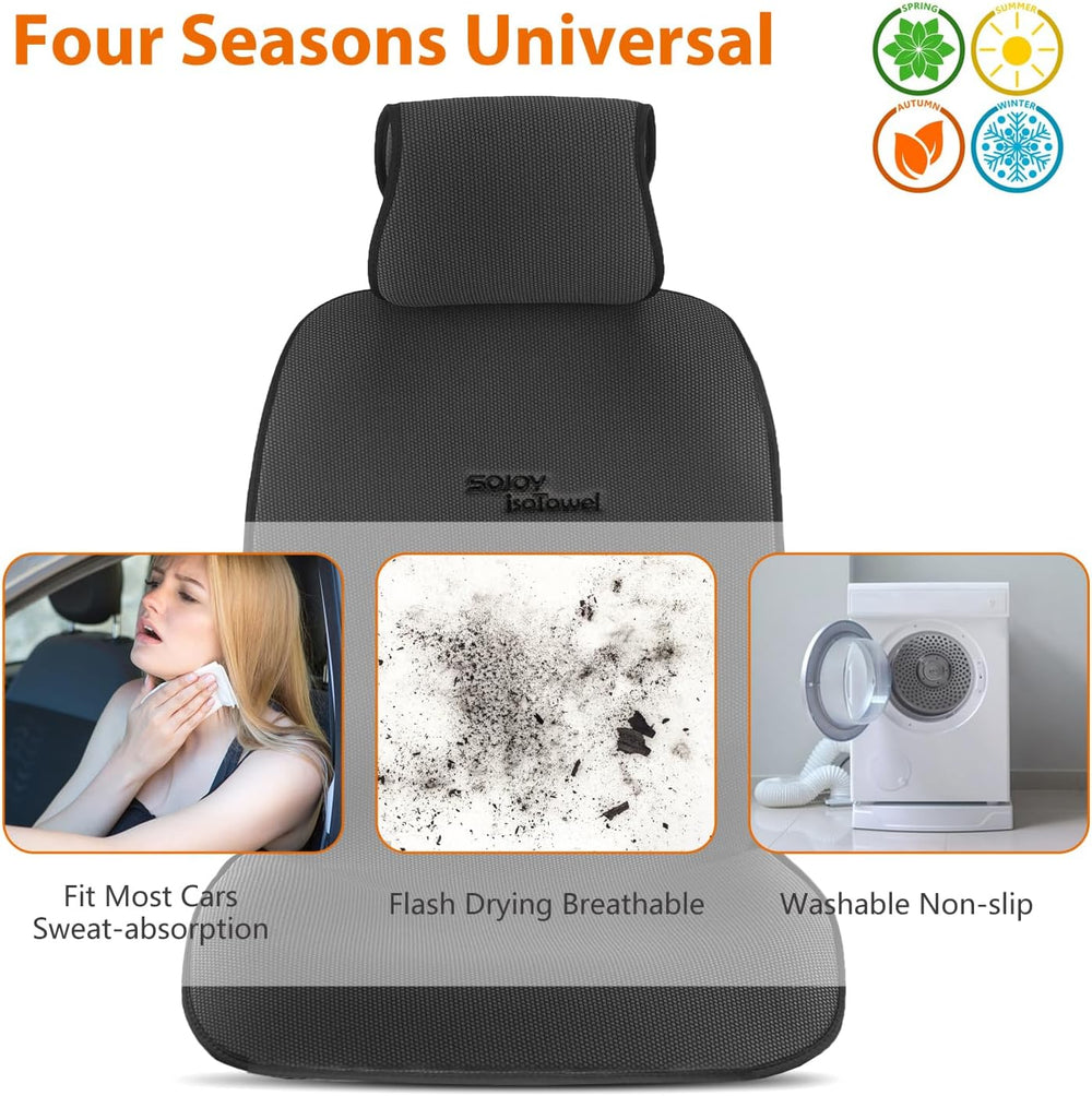 Sweat-Proof Front Car Seat Towel Cover for Gym, Beach, Universal Fit, Black