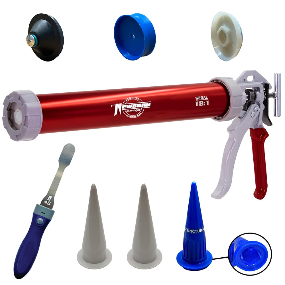 Newborn 620AL-Red Round Rod Caulk Gun with Aluminum Barrel - 18:1 Thrust Rati...