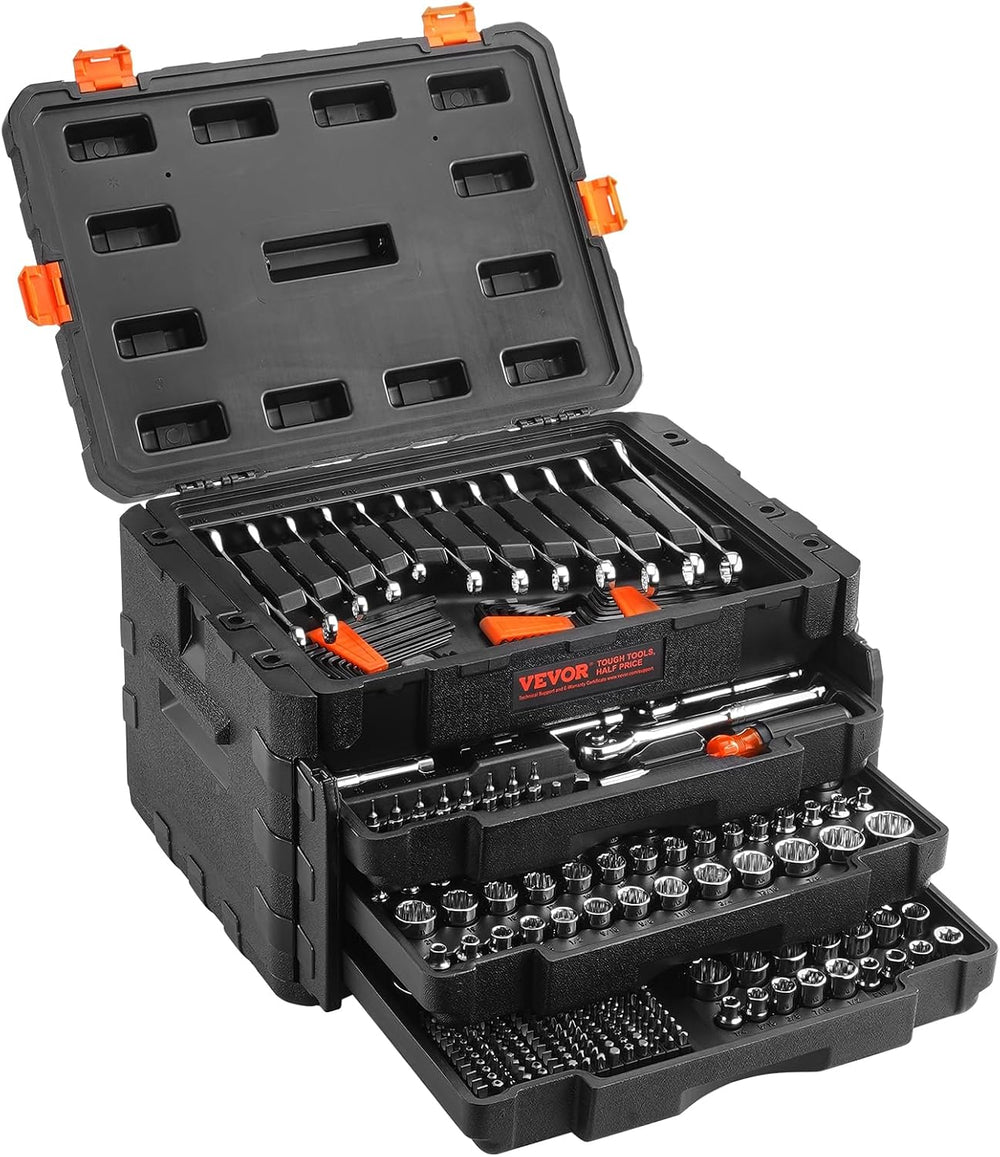 VEVOR Mechanics Tool Set and Socket Set, 1/4" 3/8" 1/2" Drive ...