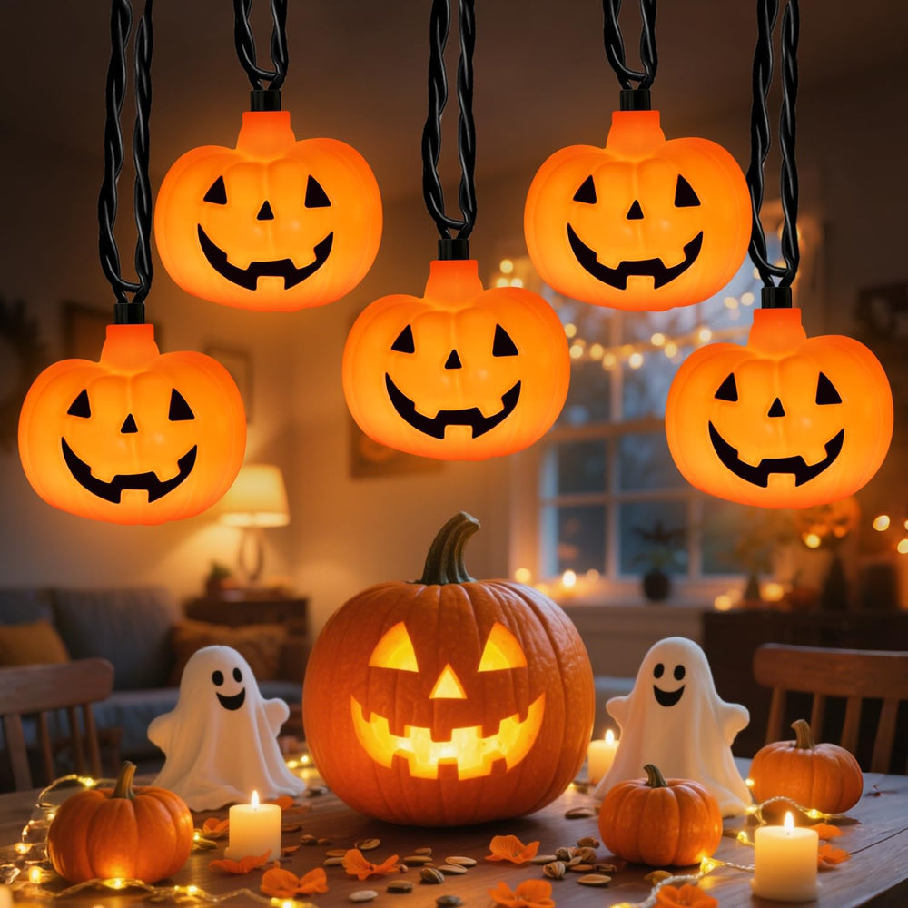 12Ft Halloween String Lights Plug in with 20 LED Pumpkin Lantern Lights, Nove...