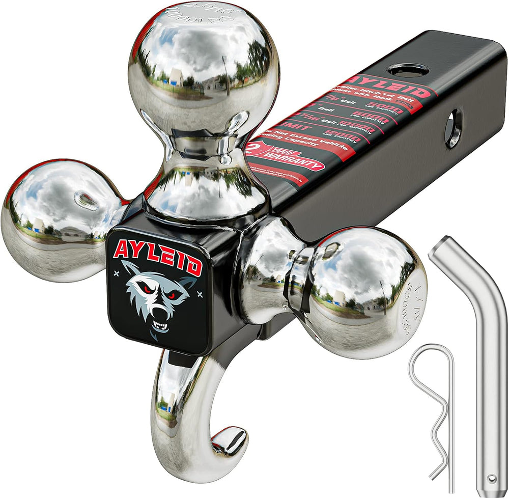 Ayleid Trailer Hitch Tri-Ball Mount with Hook & Pin Balls Sized 1-7/8 , 2...