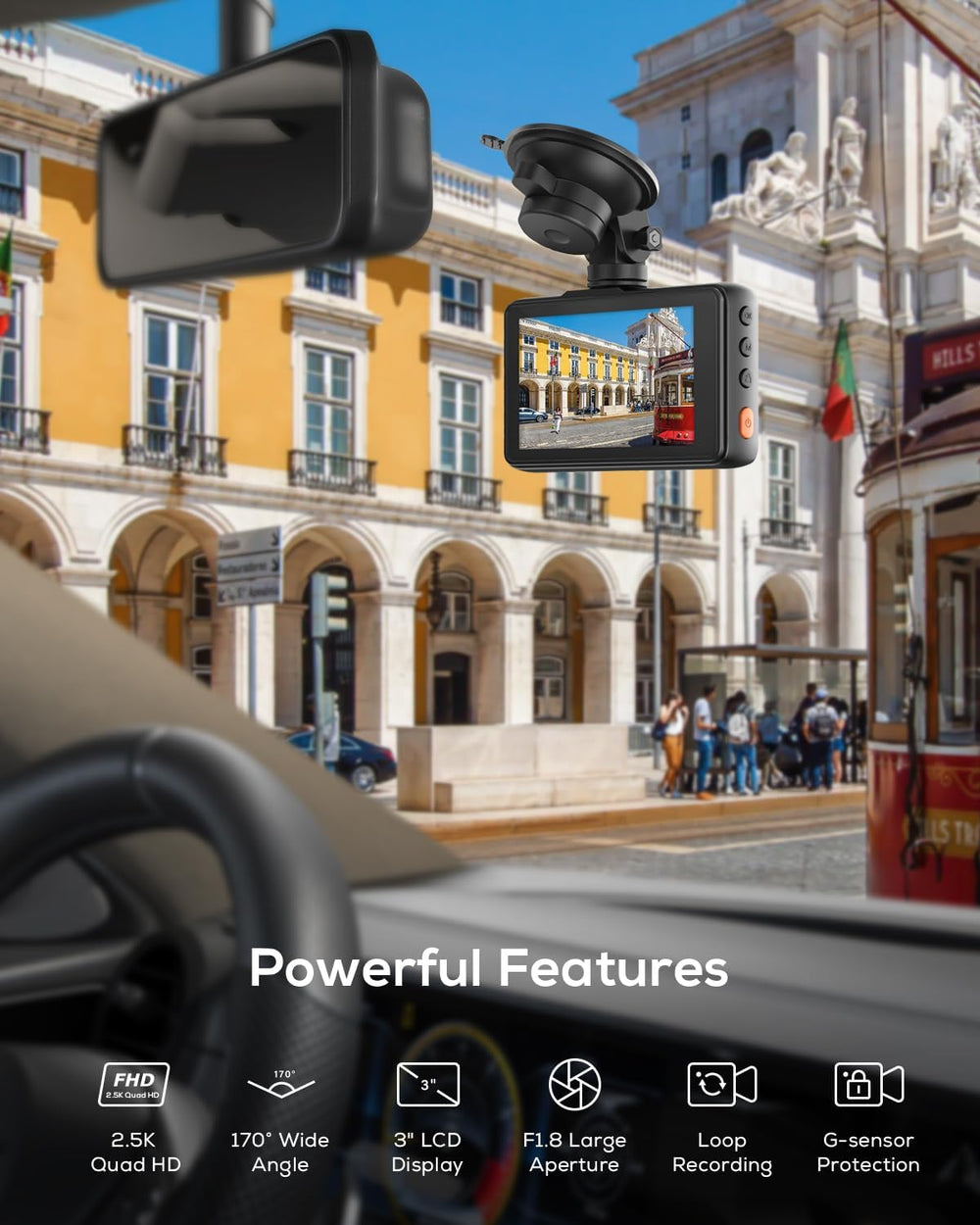 iZEEKER 2.5K Dash Cam Front, 1440P QHD Car Camera with 3" IPS Display