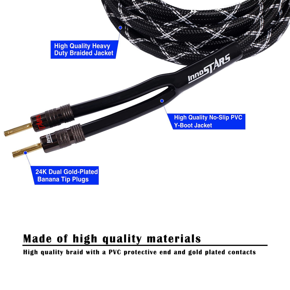 12AWG Gauge Premium Heavy Duty Braided Audio Speaker Cable Wire with 24K Gold...