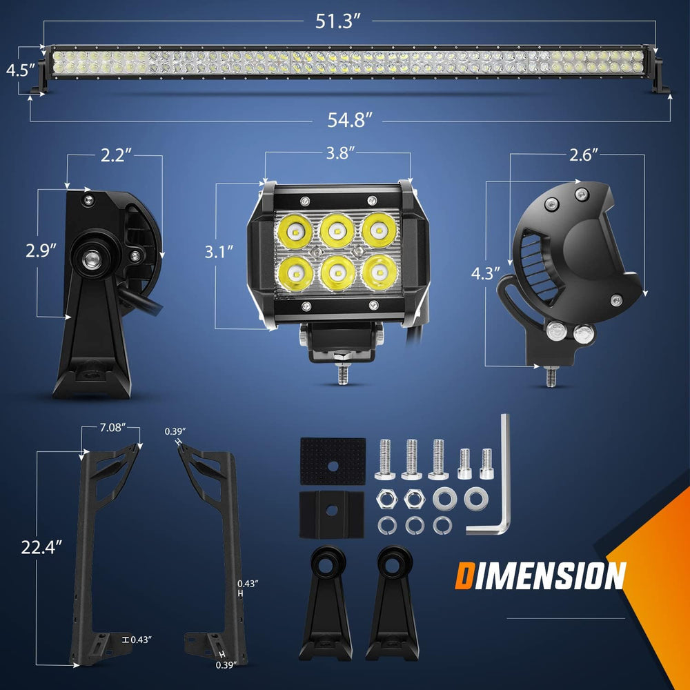 Nilight 52Inch Led Light Bar Spot Flood 2Pcs 18W 4Inch Spot LED Pods Windshie...