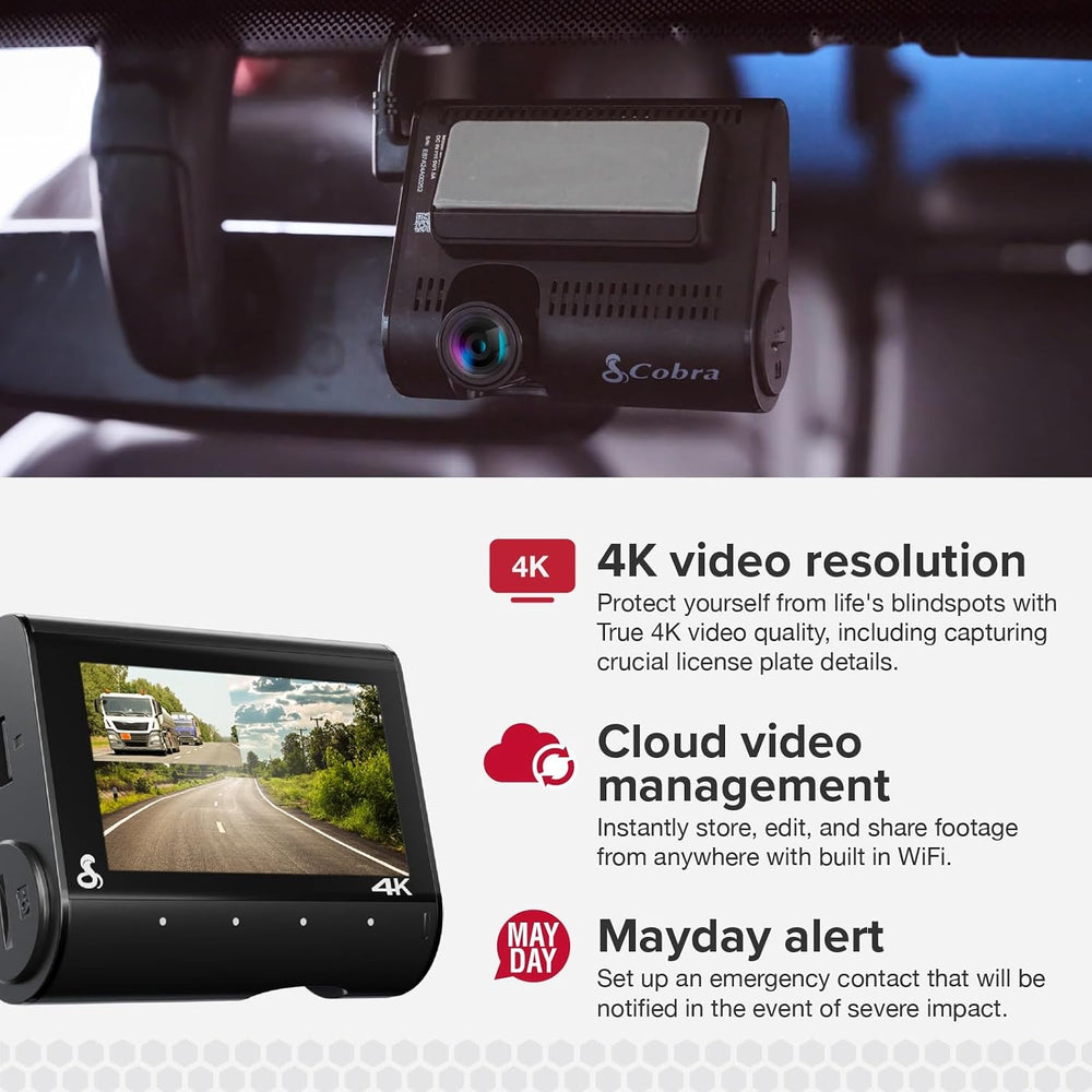 Cobra Smart Dual View Front and Rear Dash Cam (SC 250R), True 4K Resolution