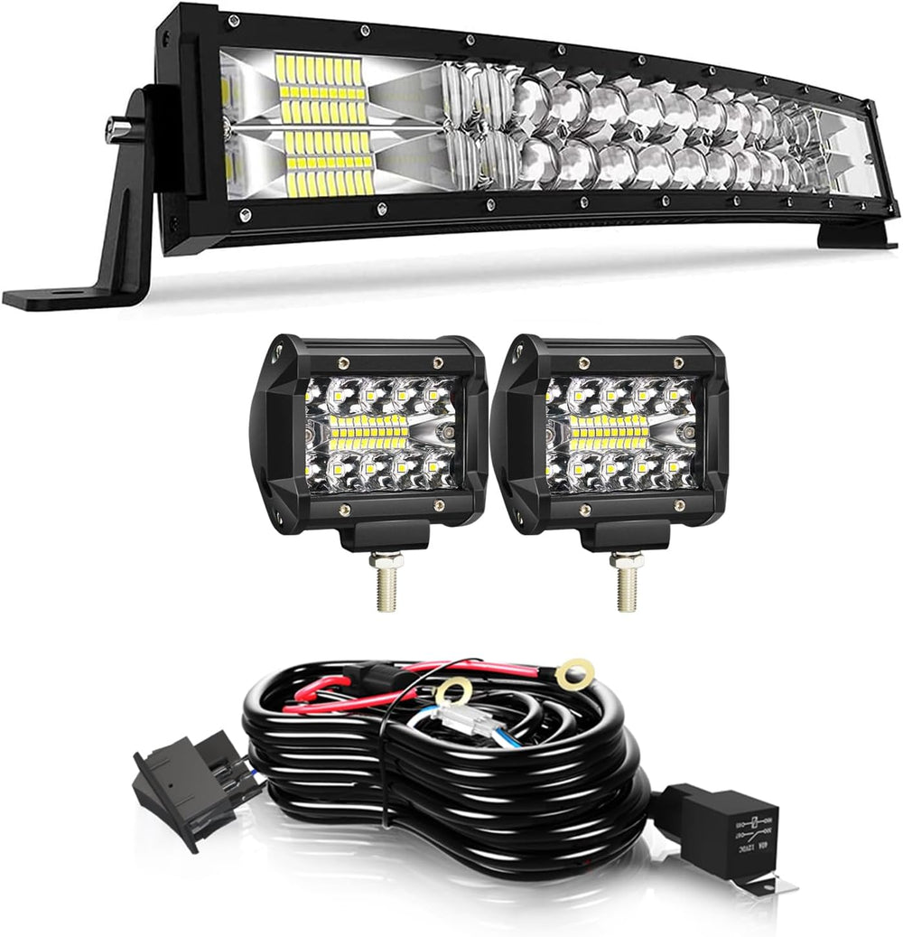 Curved LED 22Inch Light Bar with 2x4inch LED Pods Fog Lights