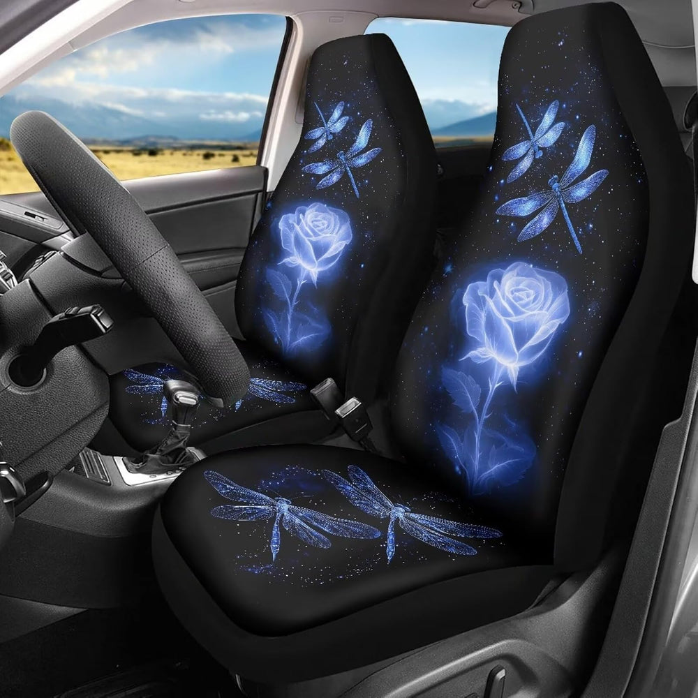 Poceacles Dragonfly Rose Blue Universal Car Seat Covers 2 Pack Automotive Fro...