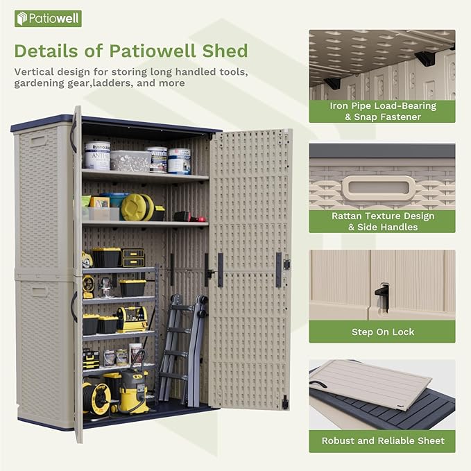 Patiowell 50 cu.ft Plastic Outdoor Storage Shed, Lockable Waterproof Resin