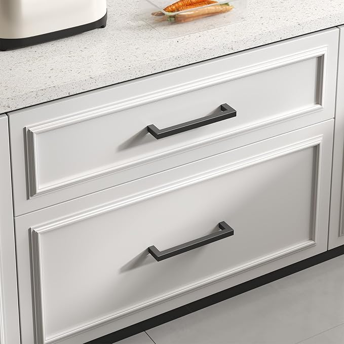Matte Black Kitchen Pulls Bathroom Cabinet Drawer Closet Flat Square Bar Pull...