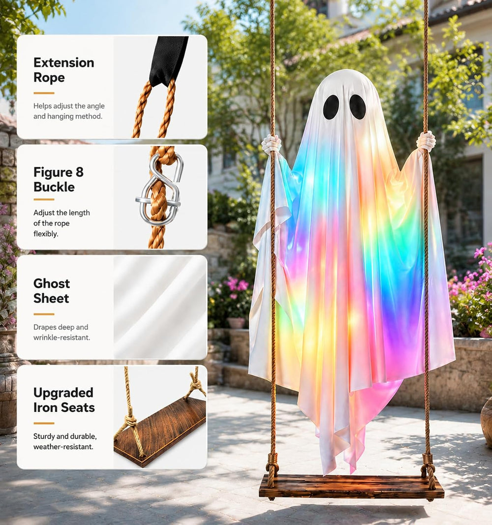 Halloween Decorations Outdoor - 5.5FT Large Hanging Swing Ghost