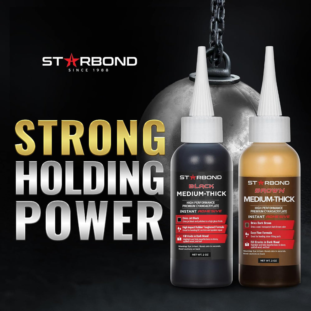 STARBOND Knot Filler System – 2 oz Black and 2 oz Brown Medium-Thick CA Glue ...