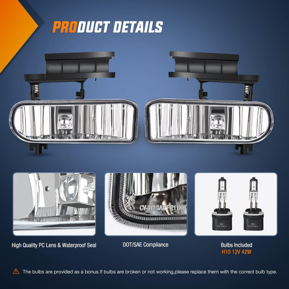 Nilight Fog Light Assembly Compatible with 2000-2006 Chevy Suburban Tahoe