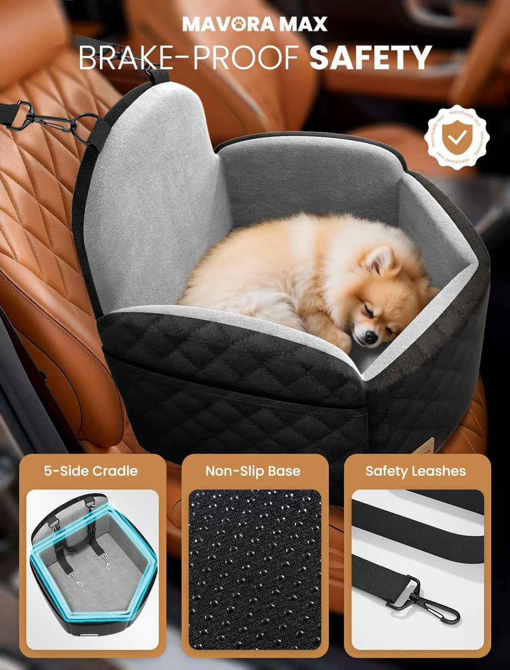 Dog Car Seat for Small/Medium Dogs & Puppies up to 35lbs, Elevated Booste...