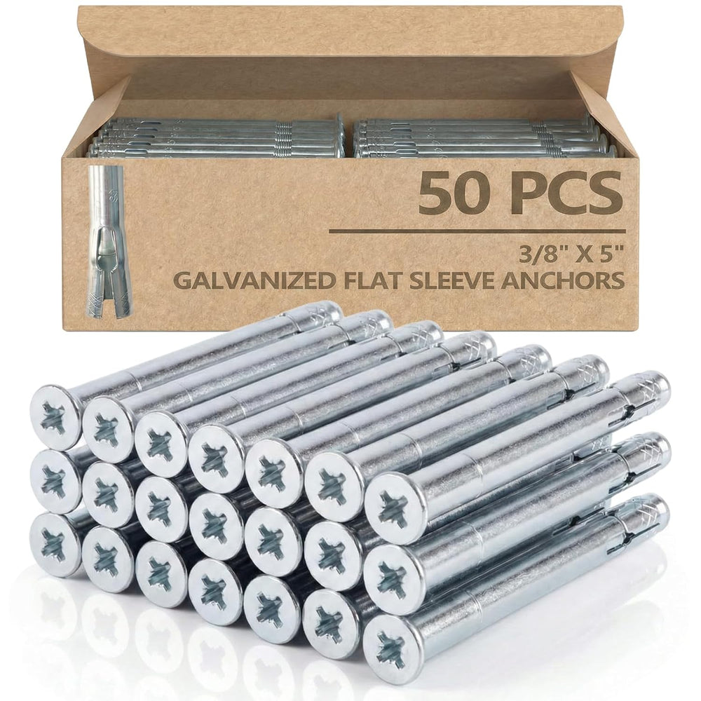 50 Pack 3/8" x 5" Flat Head Sleeve Anchors