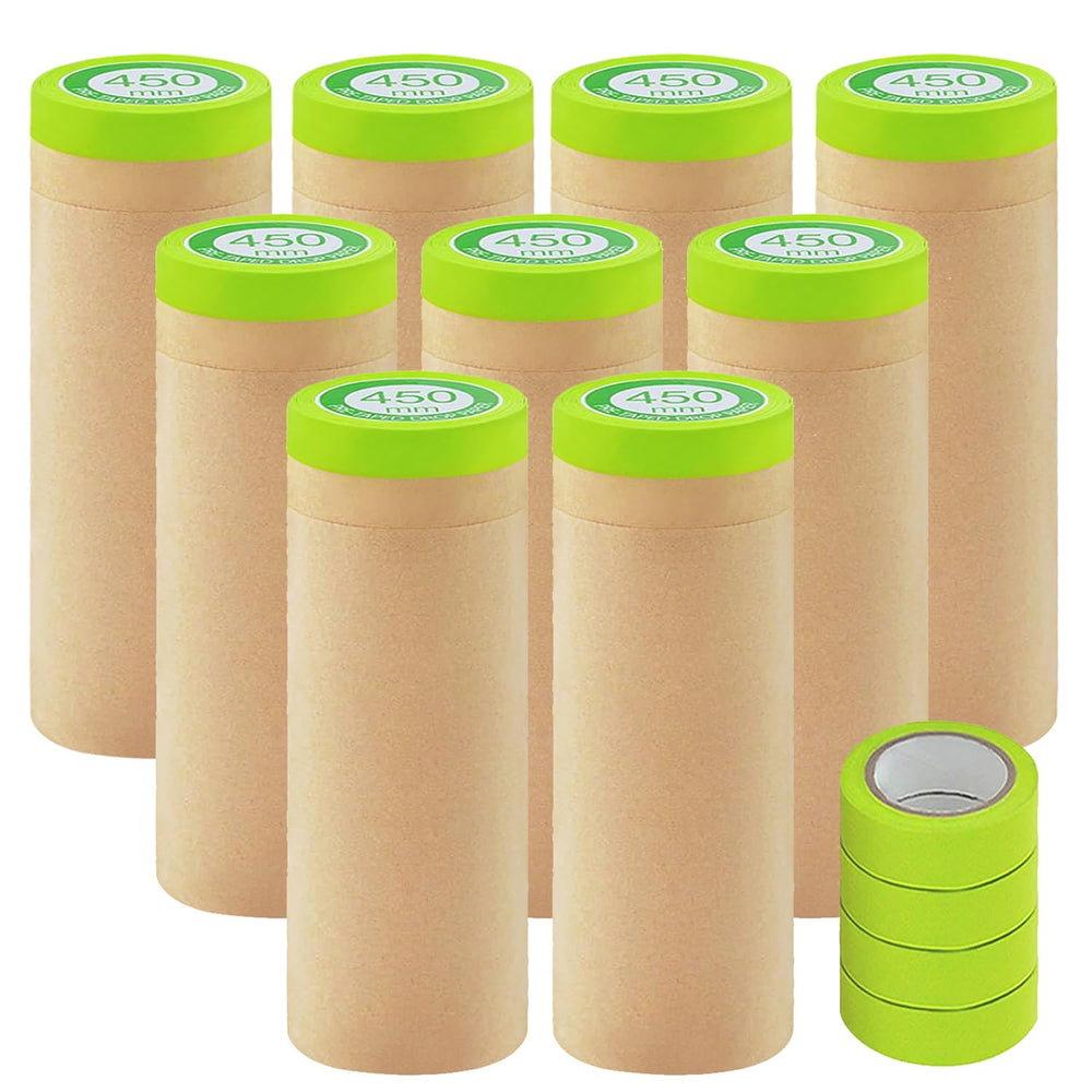 9 Rolls Pre-Taped Masking Paper for Painting and 4 Rolls Masking Tape Set -18...