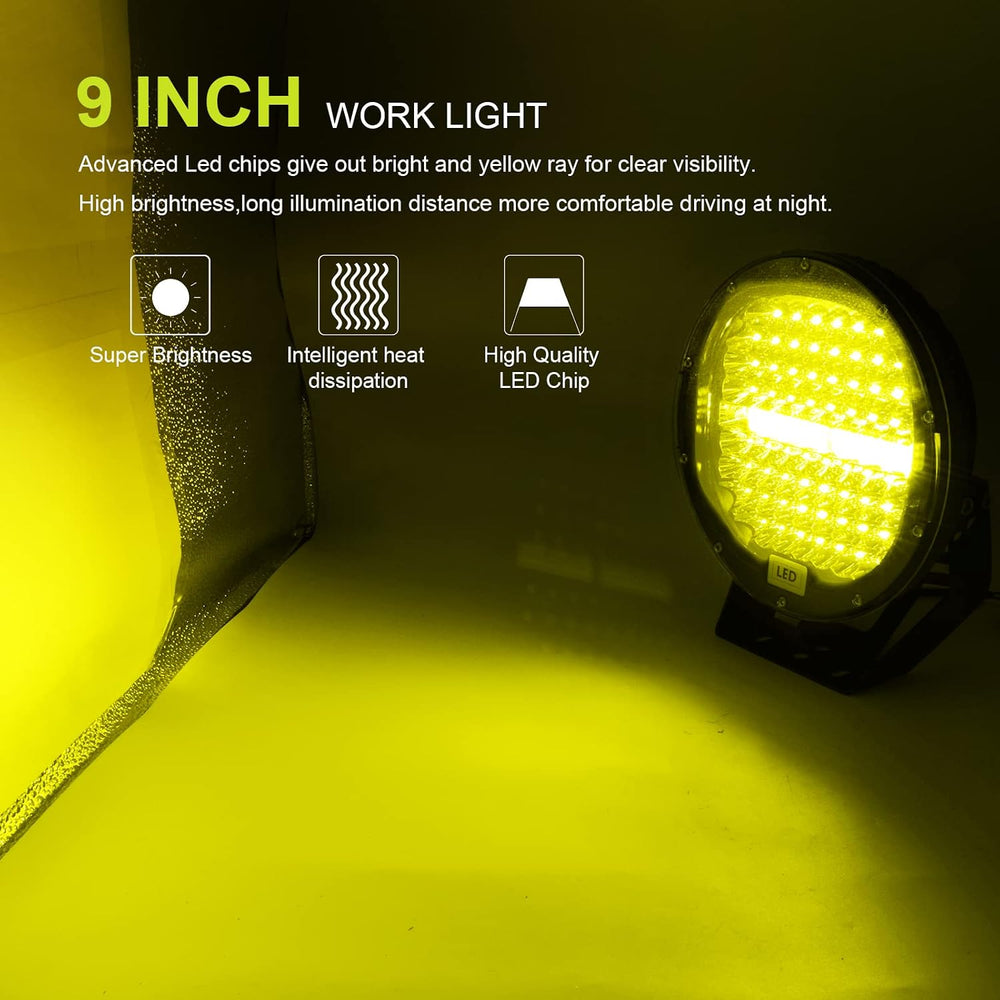 Safego 9inch round led light bar 2Pcs Amber round offroad lights 408W Waterpr...