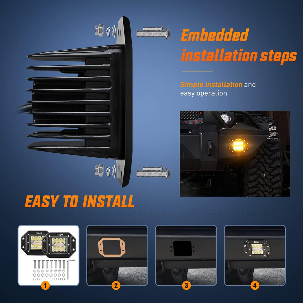Nilight 2PCS 42W Light Pods Flush Mount Spot Flood Amber White Strobe 6 Modes...