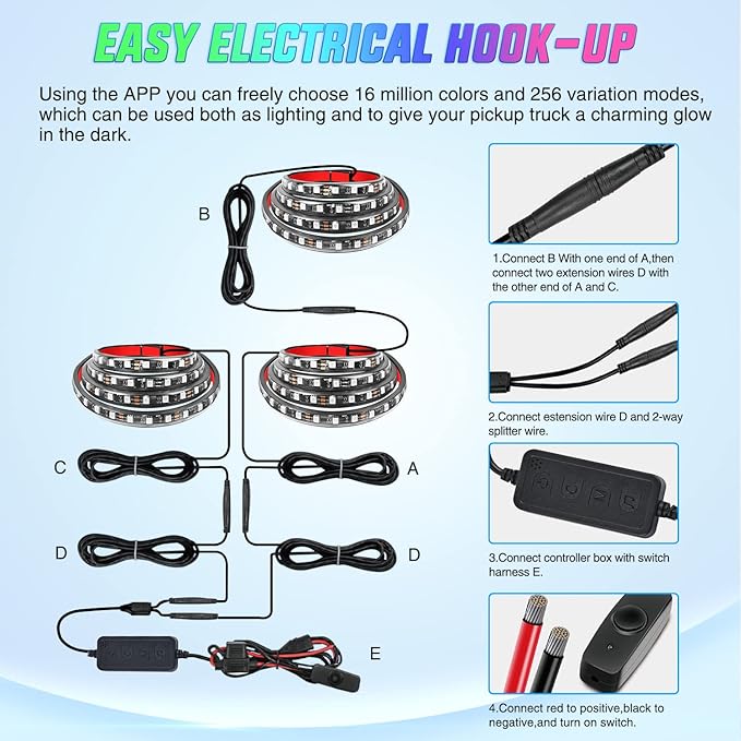 Nilight Truck Bed Light Strip RGB-IC LED Bar (3PCS)