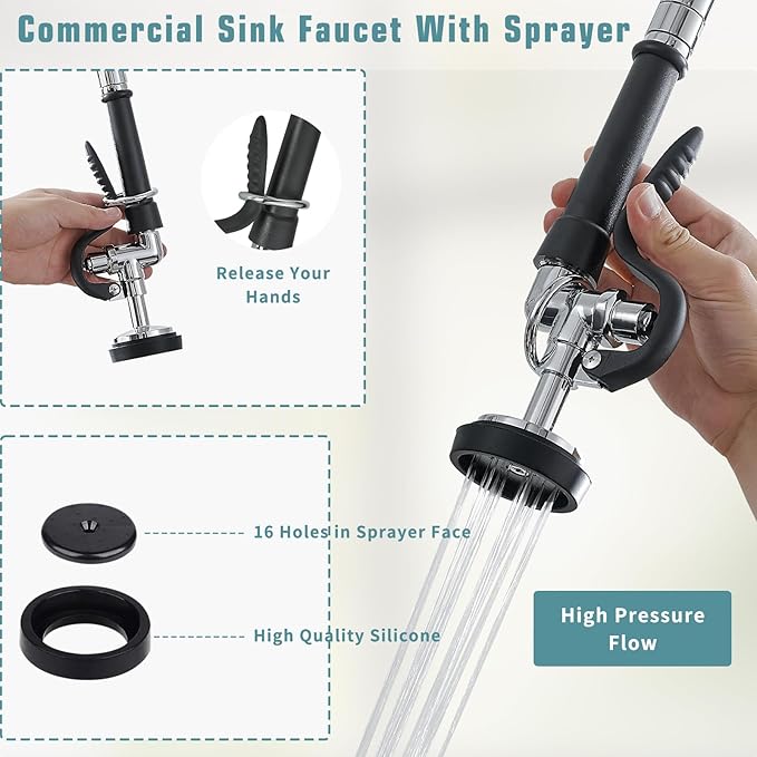 Fapully Commercial Kitchen Faucet, Wall Mount Kitchen Sink Faucet