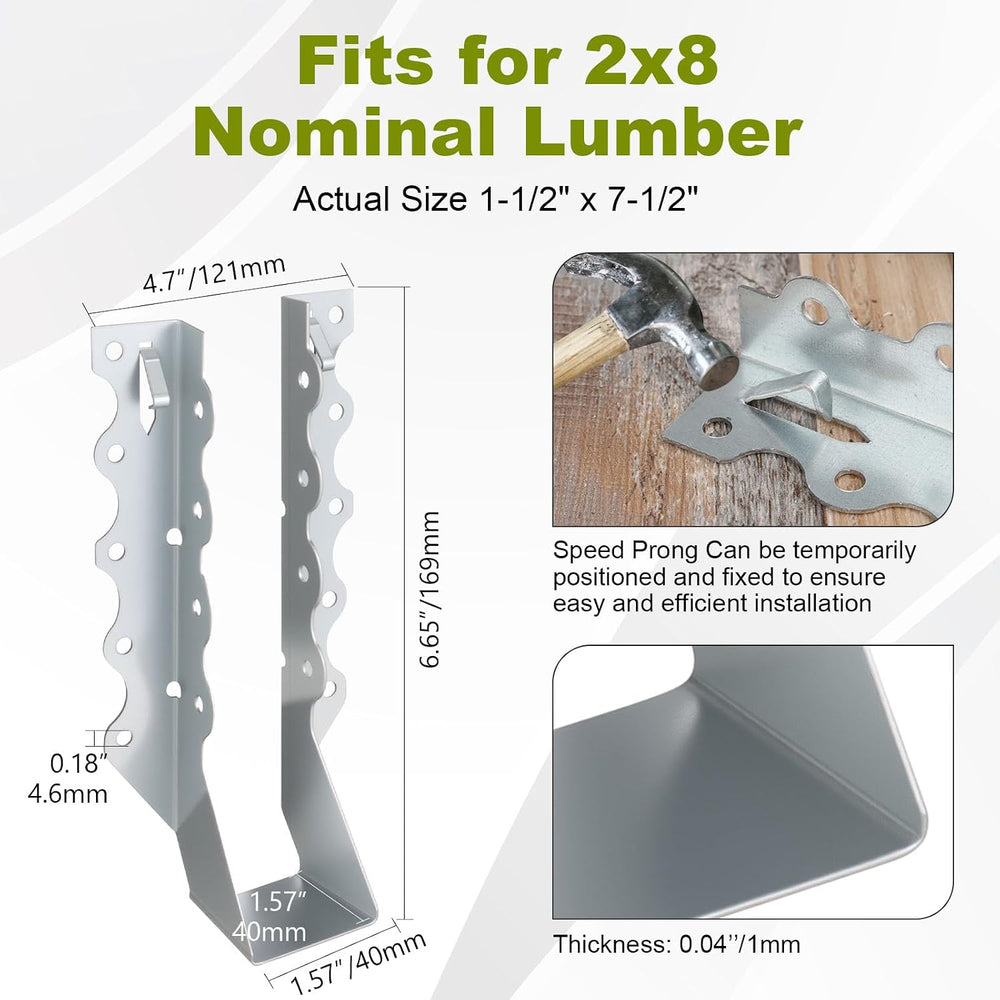 50 Pcs 2x8 Joist Hangers, 20 Gauge Heavy Duty Face Mount Rafter Brackets for ...