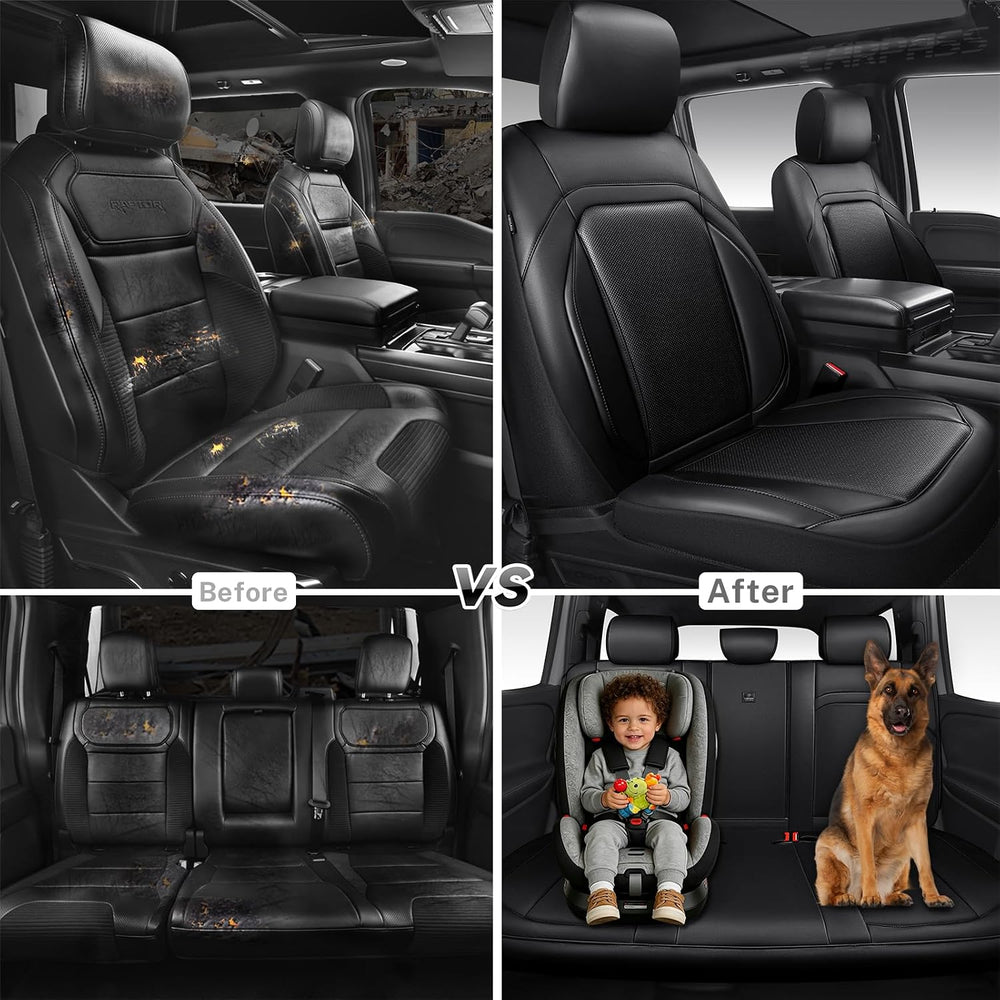 CAR PASS Luxury Nappa Leather Car Seat Covers Full Set Memory Foam, Black
