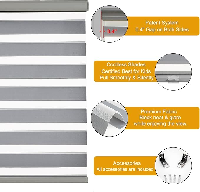 Persilux Cordless Zebra Blinds for Windows Free-Stop Roller Windows Shades Dual