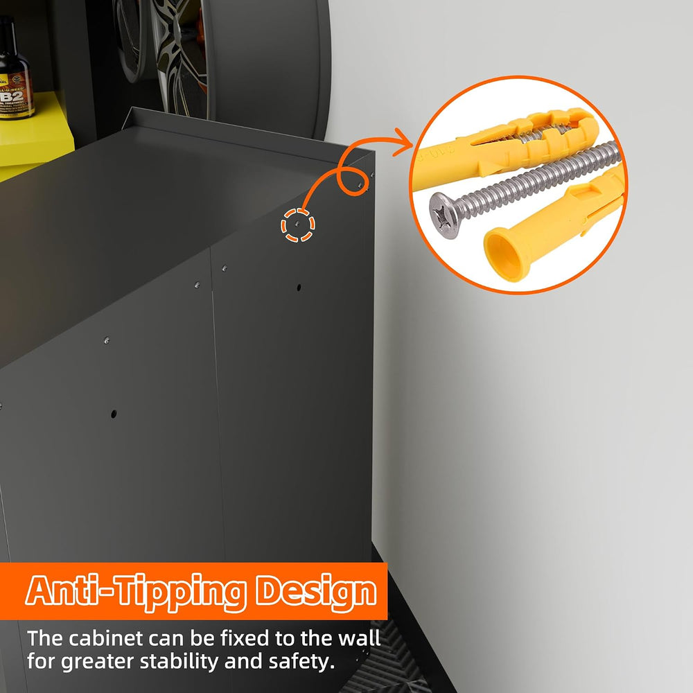 Metal Rolling Garage Storage Cabinet with Wheels, Pegboard Doors