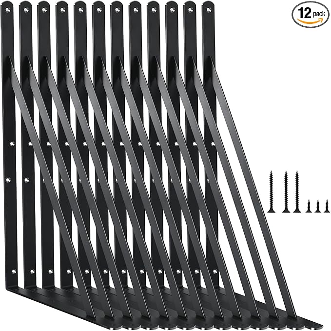 12 Pack L18 x H 12" Black Heavy Duty Shelf Brackets