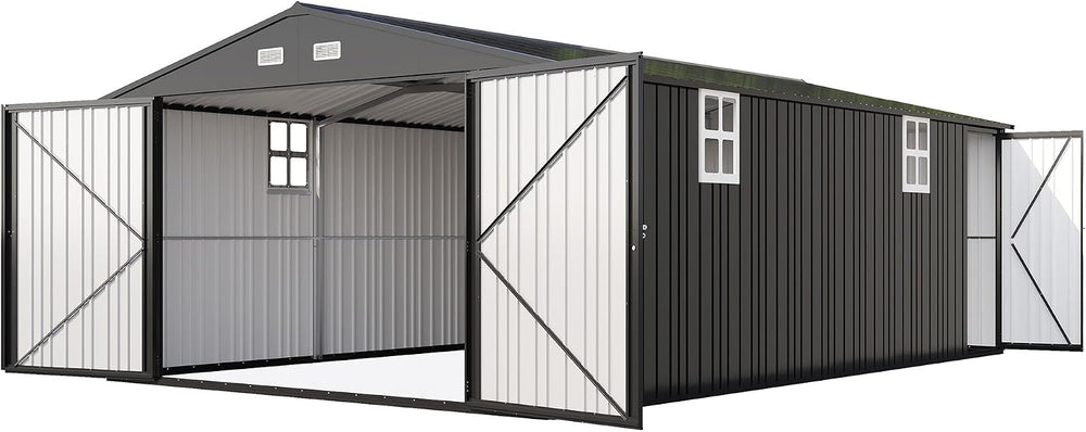 AMERLIFE 13x21x8 FT Garage Shed with 3 Lockable Doors & Reinforced Fram