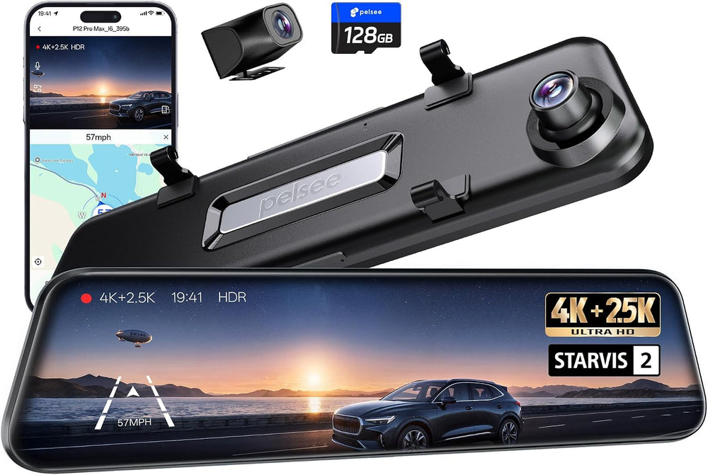 Pelsee P12 Pro Max 4K+2.5K Mirror Dash Cam w/Starvis 2 IMX678