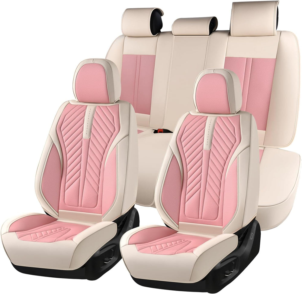 Huidasource Universal Fit Seat Covers for Most Cars SUV Trucks, Beige&Pink