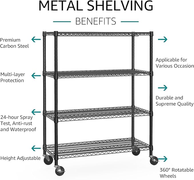 IZEUK Garage Shelving Wide Storage Shelves 4 Tier Metal Shelves Heavy Duty