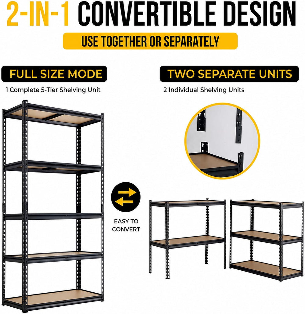 2 Pack Garage Shelving, 36"W x 16"D x 72"H, 5-Tier Storage Rack
