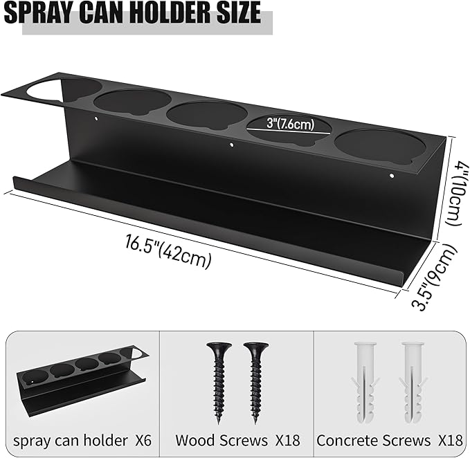 6 Pack Spray Bottle Holder Wall-Mounted, Aerosol Spray Can Holder Storage Rack