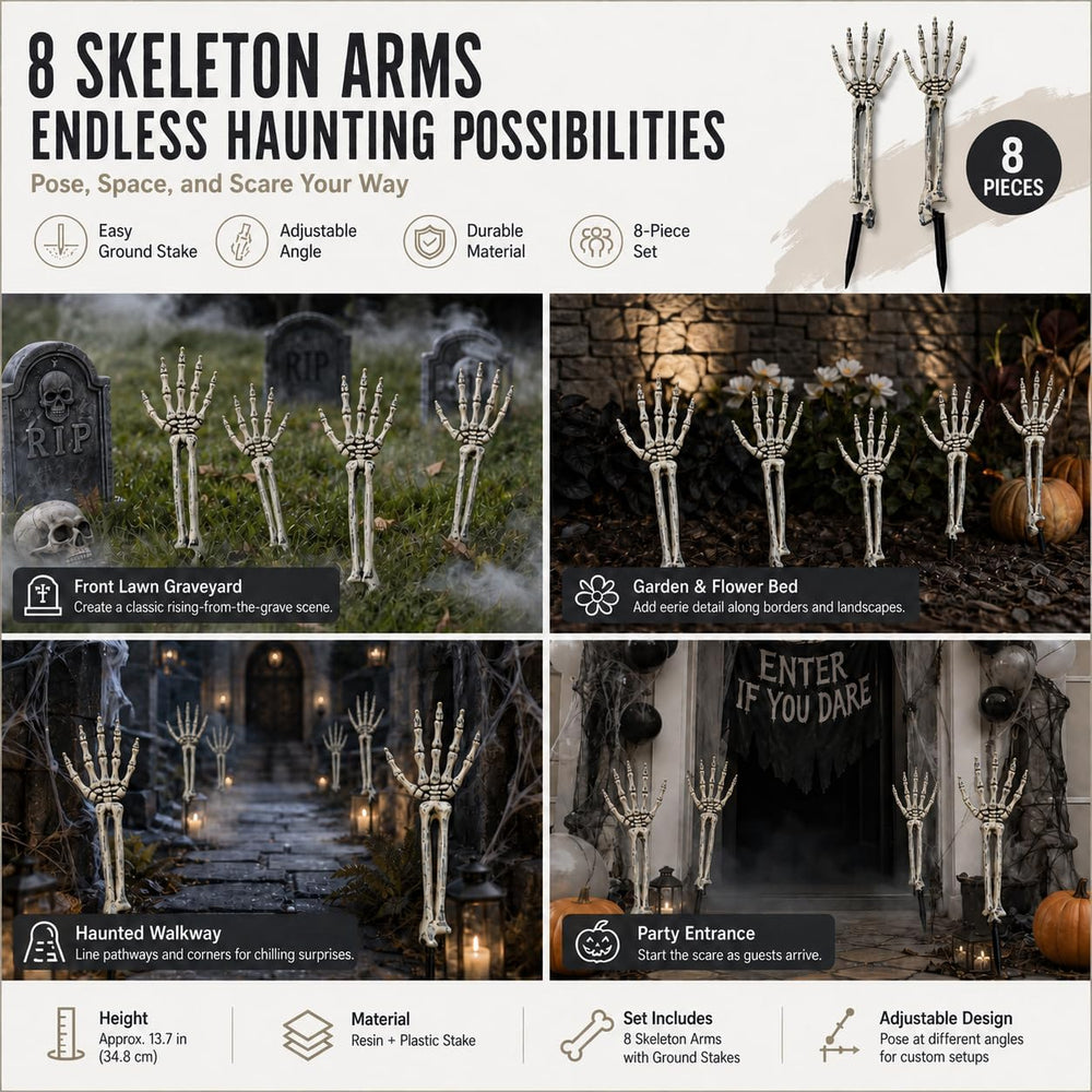 Halloween Decorations Outdoor, 8 Pcs Skeleton Arms Yard Stakes,17.7in