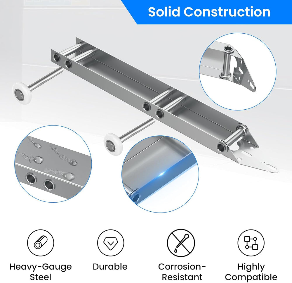 1 Pair Garage Door Quick Turn Top Fixture Brackets with 4 Nylon Rollers, Heav...