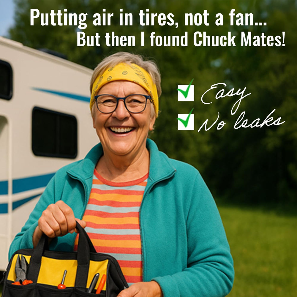 Chuck Mates Dually Tire Inflator Extension, Locking Air Chuck for RV, Semi