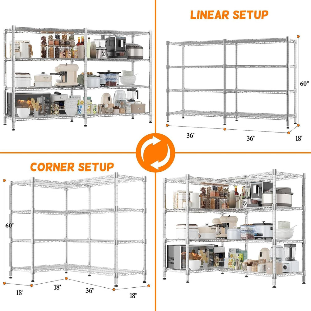 Homdox Heavy Duty Storage Shelves, 4 Tier Wire Shelving Unit, Adjustable Meta...