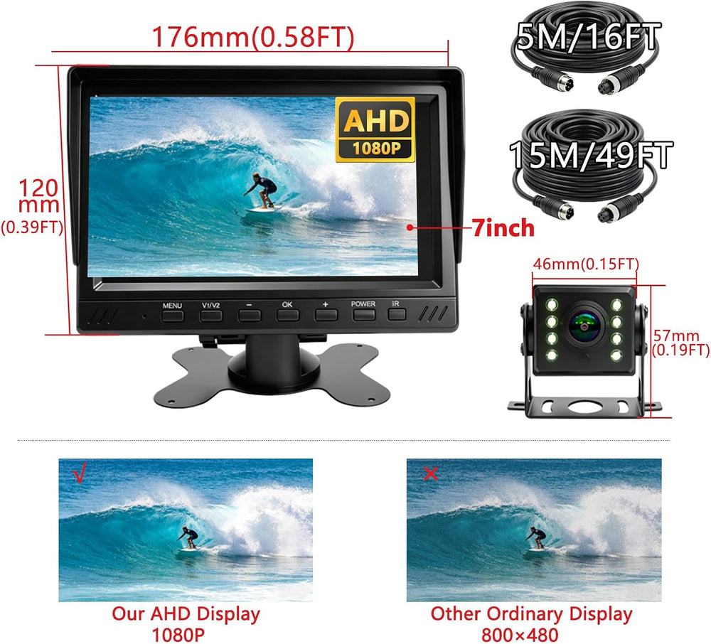 AHD 1080P Truck Camera 7" Monitor 2 Cameras Dash Cam for Semi RV