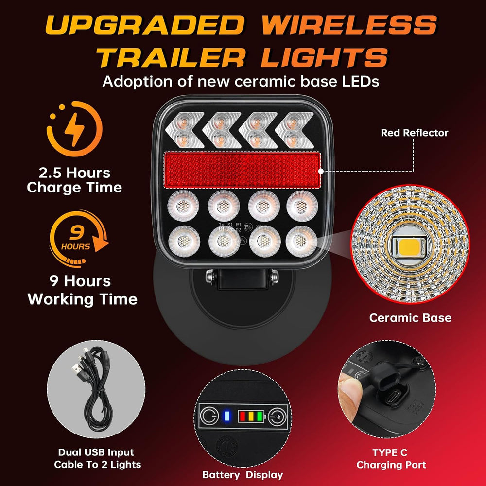 Wireless Trailer Lights, Adjustable Magnetic LED Trailer Lights with Reflecto...