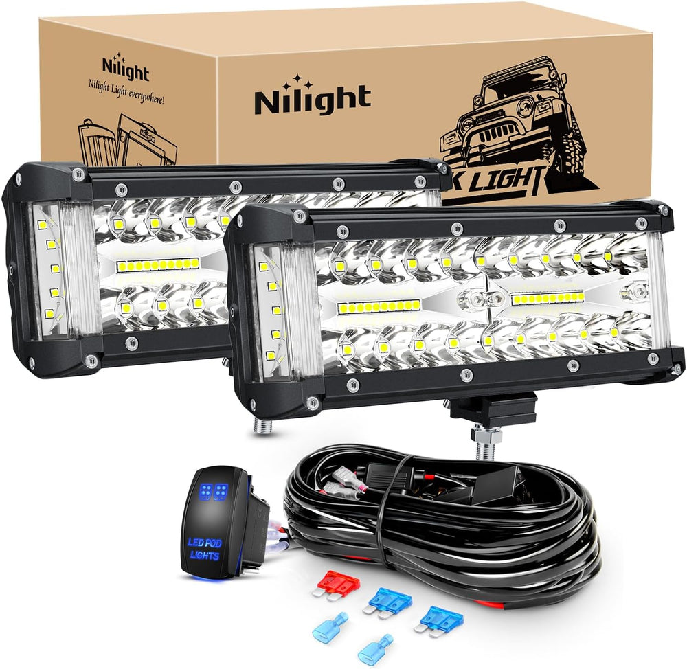 Nilight Side Shooter LED Light Bar 2PCS 7 Inch Triple Row Spot Flood Combo Li...