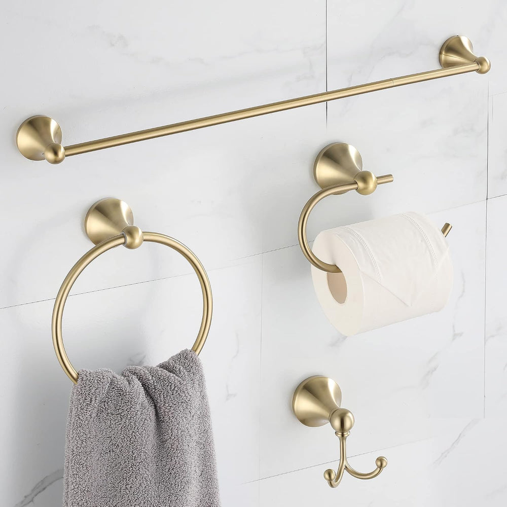 4 Piece Gold Bathroom Hardware Set - Brushed Gold Bathroom Accessories, 23.6 ...