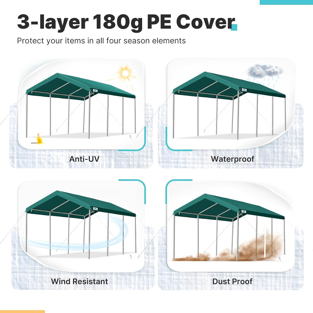 ADVANCE OUTDOOR 10x20 ft Heavy Duty Carport Potable Car Canopy Garage Party T...