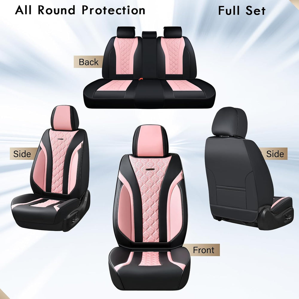 Coverado Car Seat Covers, Black Pink Leather Seat Covers Full Set, Perforated...