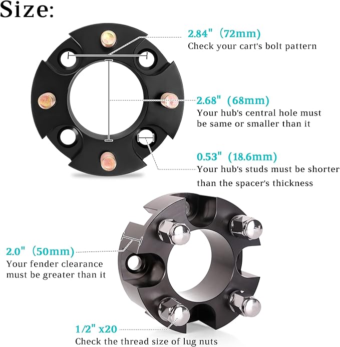 10L0L Golf Cart Wheel Spacers Adapters 2 Inch (4 Pack)
