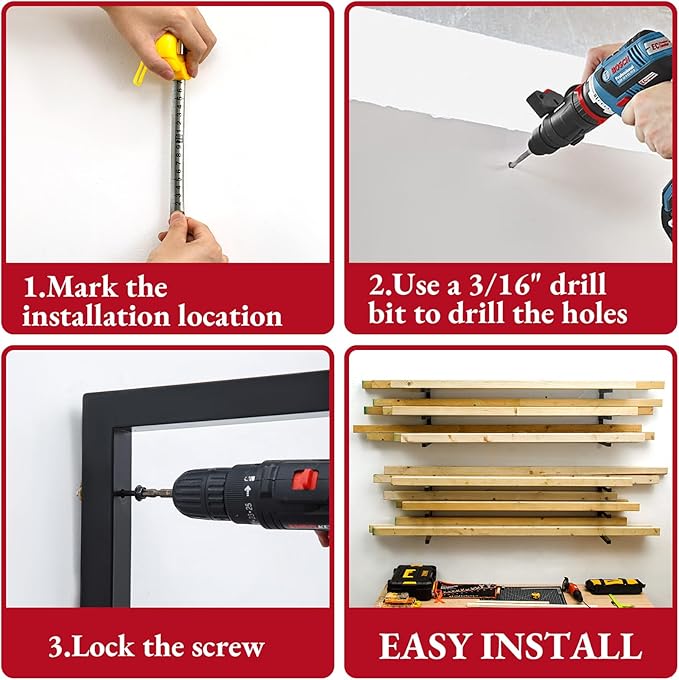 Lumber Storage Rack Wall Mount, Heavy Duty Metal Wood Organizer (4pack)