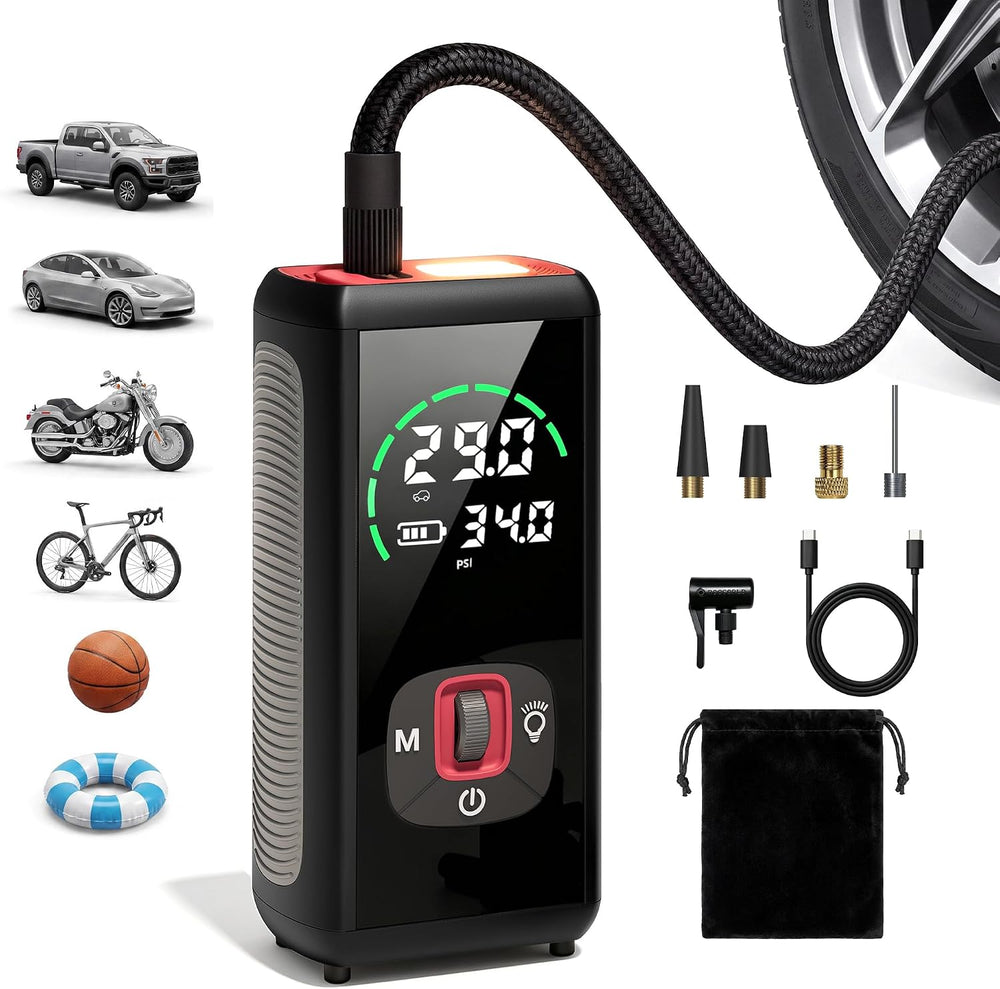 Wireless Tire Inflator Portable Air Compressor, 150PSI, 6000mAh Battery Power...