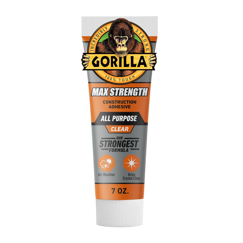 Gorilla Max Strength Construction Adhesive, Clear, Tube, 7oz (Pack of 6)