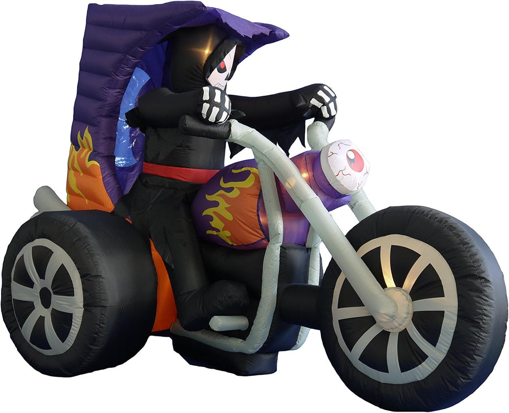 7 FT Long Halloween Inflatable Grim Reaper on Motorcycle